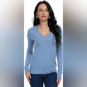 Oshlen NWOT Women's Long Sleeve Pullover V-Neck Sweater Soft Cashmere Wool Mist